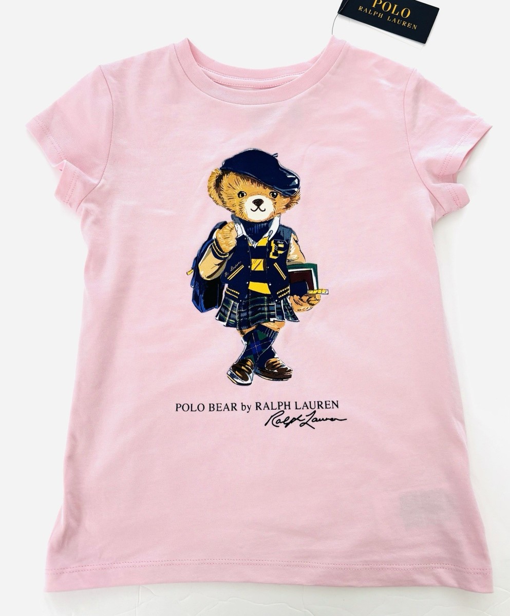 Polo Ralph Lauren 4Y 3Y Tシャツ NWT, GIRLS Polo Ralph Lauren Pink Polo Bear T-Shirt. Size S(7). Eu