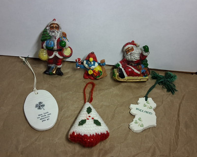 Christmas Ornament Lot Of 5 Papa Smurf, Santas, Ireland N Shamrocks Schleich
