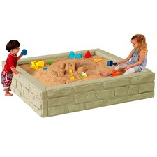 Kit de caja de arena para exteriores de piedra para todo clima de 4 pies x 4 pies con cubierta - caja de juego de arena con revestimiento