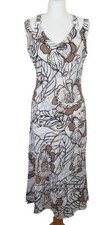 Apanage Brown Beige Floral Dress Size 12 Sleeveless V Neck Midi Summer 