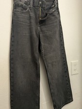 Old Navy Girls Baggy Jeans Size 8 Washed Black Built-In Tough Wide Leg Denim