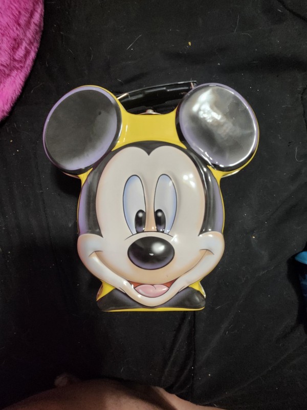 VINTAGE Walt Disney Mickey Mouse Head Tin Lunch Box Collectible Yellow