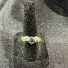 vintage Avon sterling silver ring blue topaz stone lime green gemstone inlay Sz6