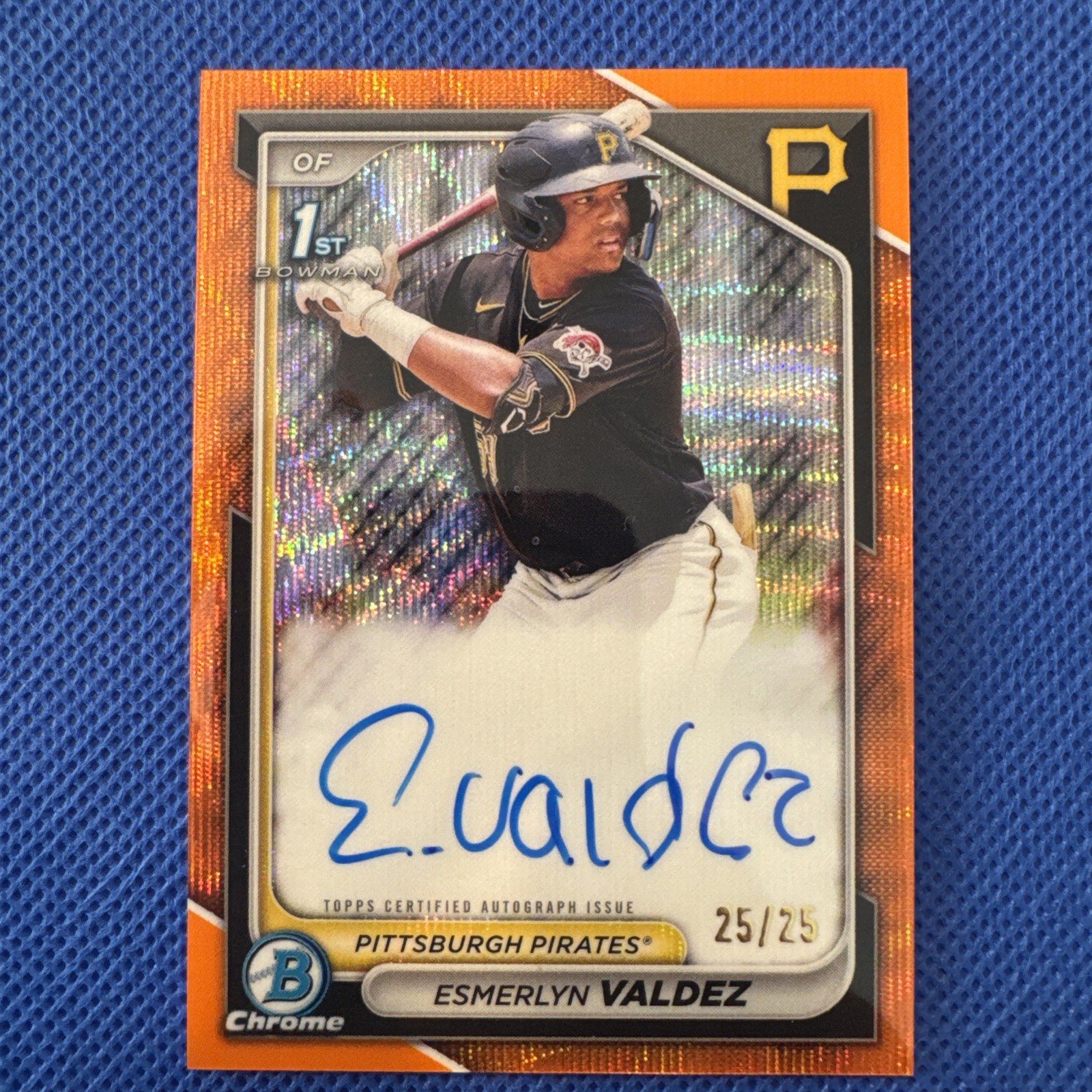 2024 Bowman Chrome 1st Esmerlyn Valdez Orange Wave Refractor Auto 25/25 Pirates