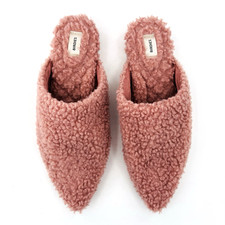 Womens 8 Birdies The Lark Faux Shearling Pink Blush Fuzzy Pointed Toe Slide Flat