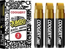 3Pcs Gold Jumbo Poster Markers, 15MM Thick Permanent Acrylic Graffiti Markers, W