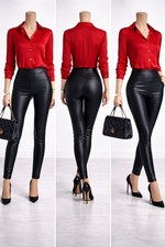Fashion Nova Women M Black Vegan Leather High Rise Skinny Pants Y2K Faux Leather