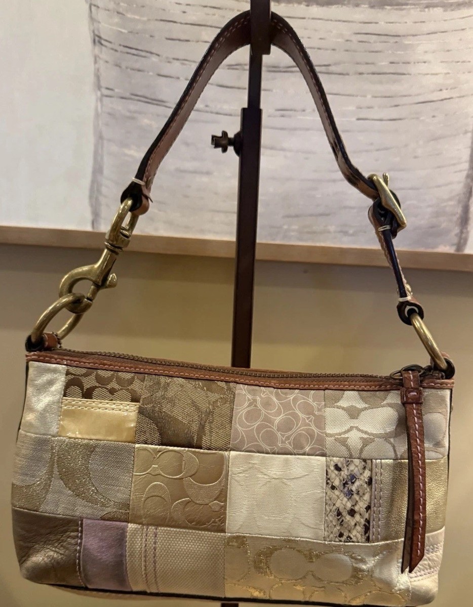 Vintage Coach Women Rare Patchwork Leather Canvas Baguette Bag  