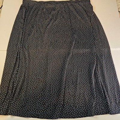 Jacolyn Smith black w/ blue polka dots elastic waist skirt poly/spandex flowy 1X