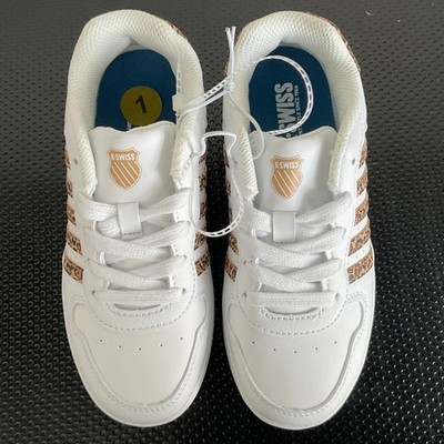 K-Swiss KSS10084P Court Pro Low White Brown Leopard Print Girls Sneakers US 1