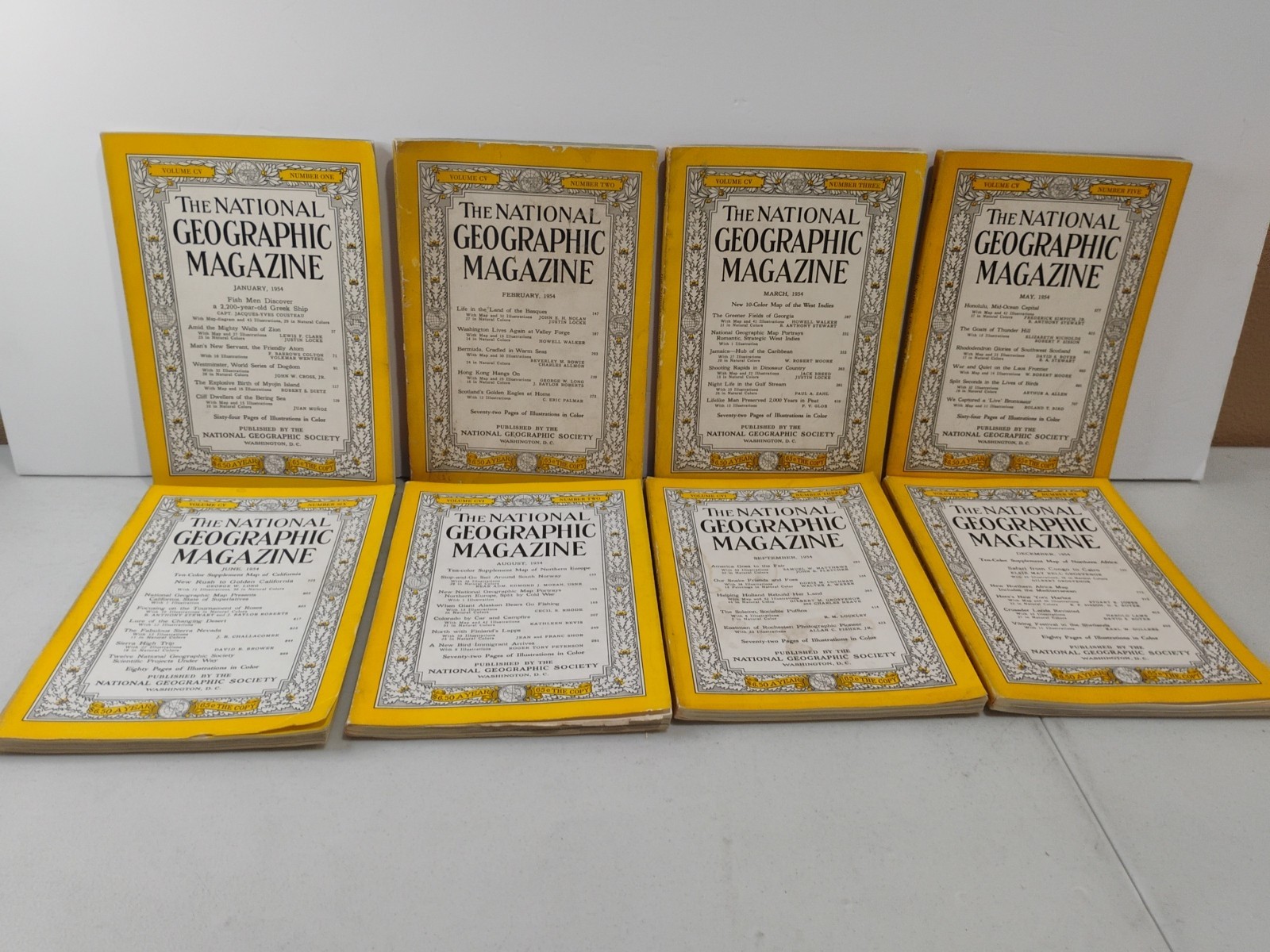 1954 National Geographic Magazine Lot Of 8 Jan Feb March May June Aug Sept Dec