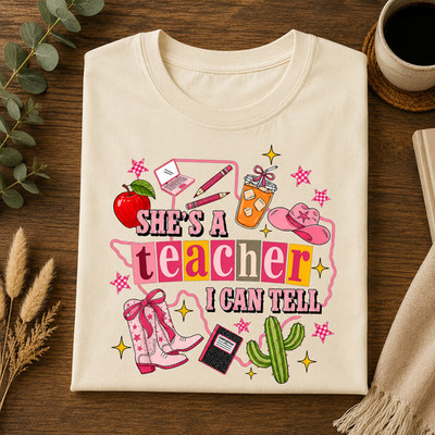 Shes A Teacher I Can Tell Shirt Funny Pink Teacher Back To School Tee Gift