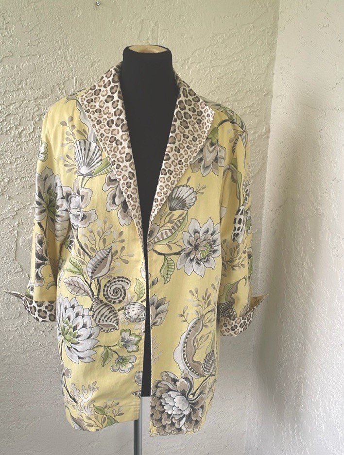 Giacca lunga 28" dipinta Pony X Large floreale multicolore maniche a 3 4.