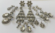 Vintage To Now Lot Of 8 Pair Beautiful White Gem/Rhinestone Estate Earrings