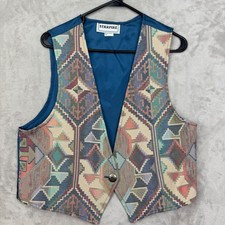 Vintage 90s Starfire Womens L Tapestry Vest Southwestern Aztec Woven BOHO USA