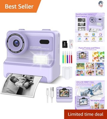 Kids Instant Print Camera Compatible with SD Card 32GB 1080P Dual Selfie