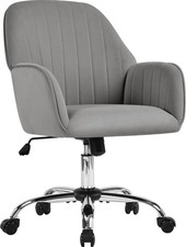 Light Gray Velvet Office Desk Chair Channel-Tufted Swivel Seat Soft