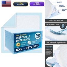 DMI Extra Large 36 x 36 Incontinence Bed Pads, 50 Count, Ultra Protective