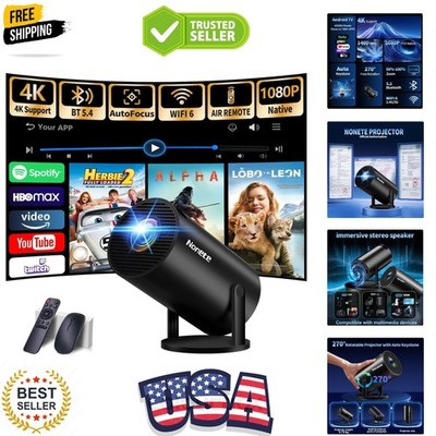 Mini Projector 4K Supported 1080P FHD - Auto Keystone 270° Rotatable, WiFi 6 ...