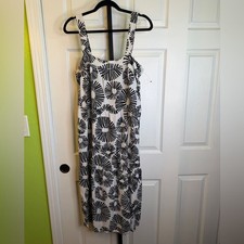 LOFT Black and White Floral Tiered Midi Dress, size Large