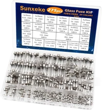 24 Values 275Pcs Fast Blow Glass Fuses Assortment Kit 250V 6X30Mm 5X20Mm 0.5A 1A