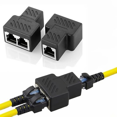 2x RJ45 Y Netzwerk Lan Verteiler Adapter 1zu2 Splitter Cat6A Ethernet kabel NEU