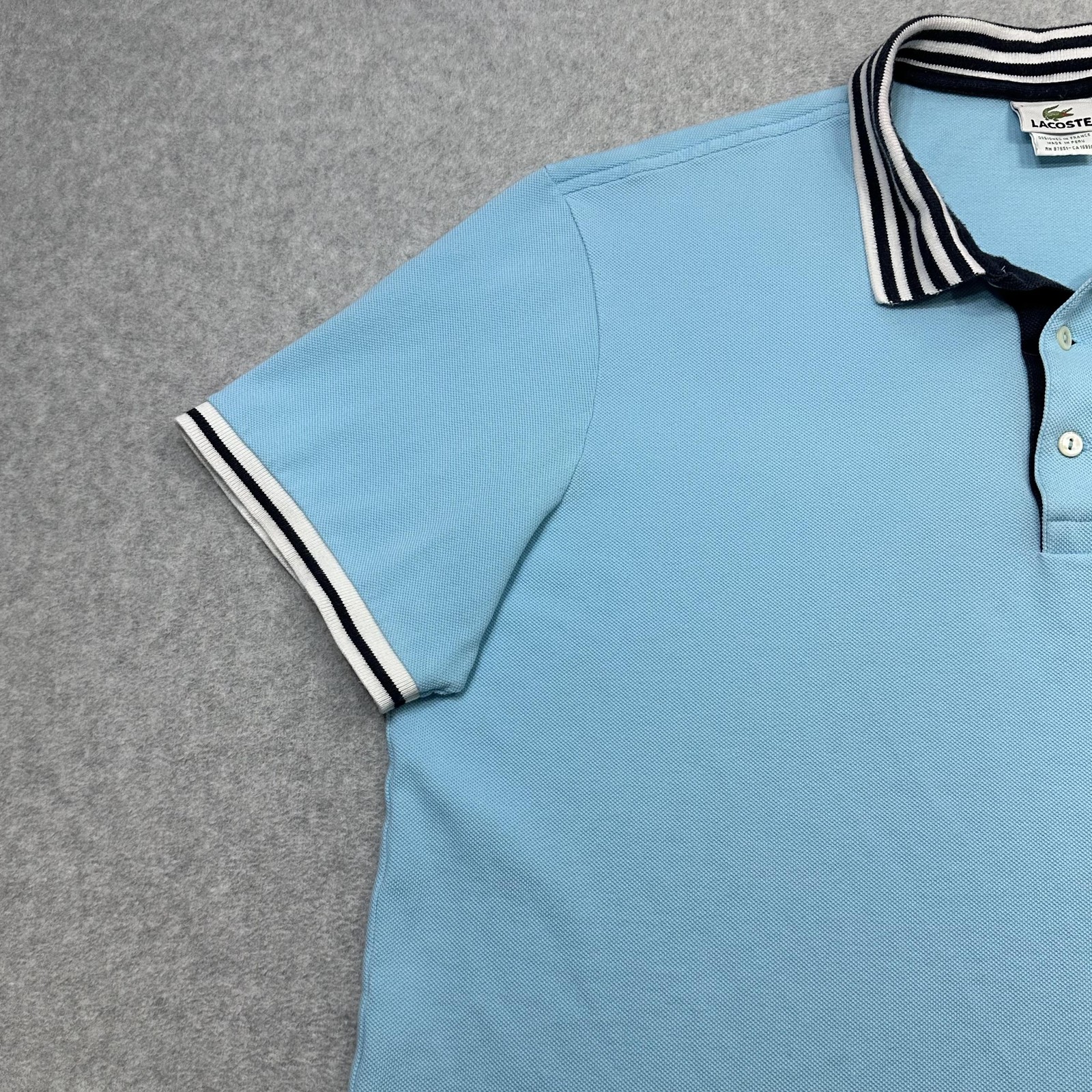 Lacoste Polo Shirt Men XXL Size 7 Blue Stripe Collar Croc Logo Short Sleeve thumbnail 6