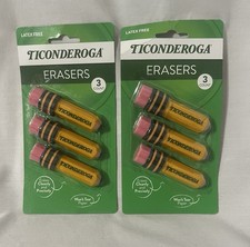 Two 2 TICONDEROGA Erasers, Pencil Shaped, Latex-Free, 3pak 38953 