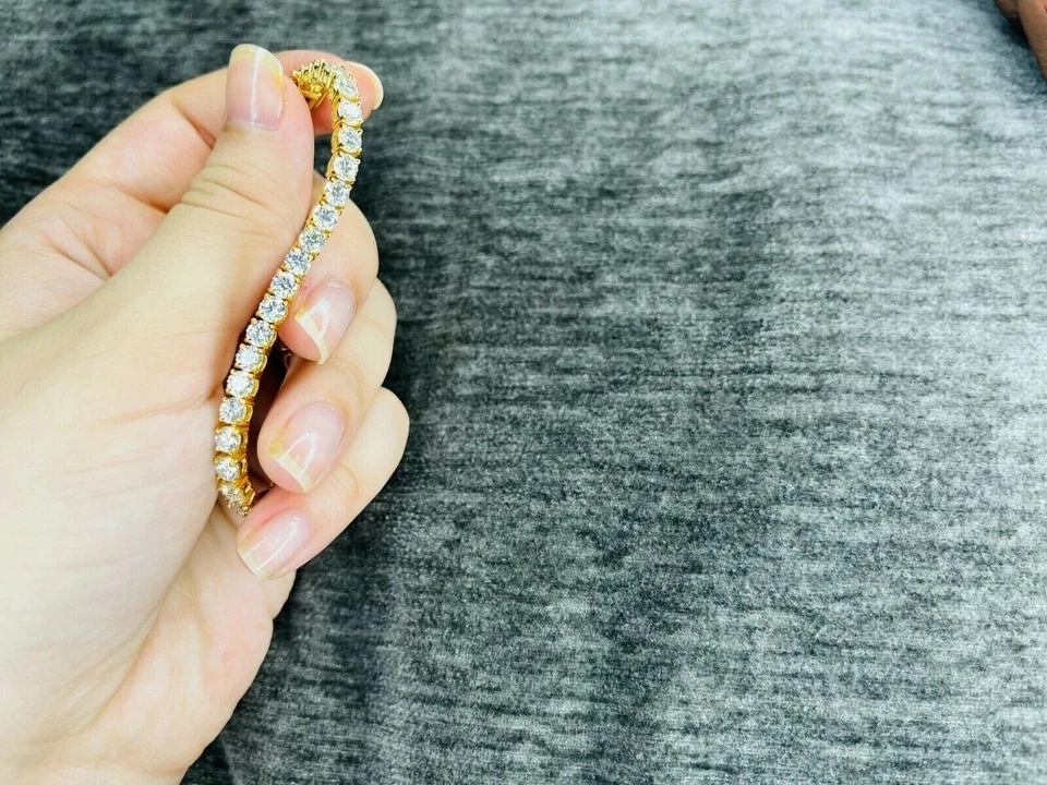 Теннисный браслет из звеньев с натуральными бриллиантами круглой огранки 6,50 карата чистое желтое золото 14 карат 7,5 - Изображение 2 из 4