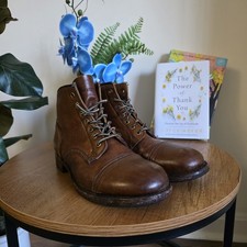 Frye Leather Lace Up Work Boots Mens Size 8 US Brown Cap Toe USA Made...