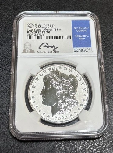 2023-S Morgan Silver Dollar Reverse Proof NGC PF70 Edmund C. Moy Signed Label