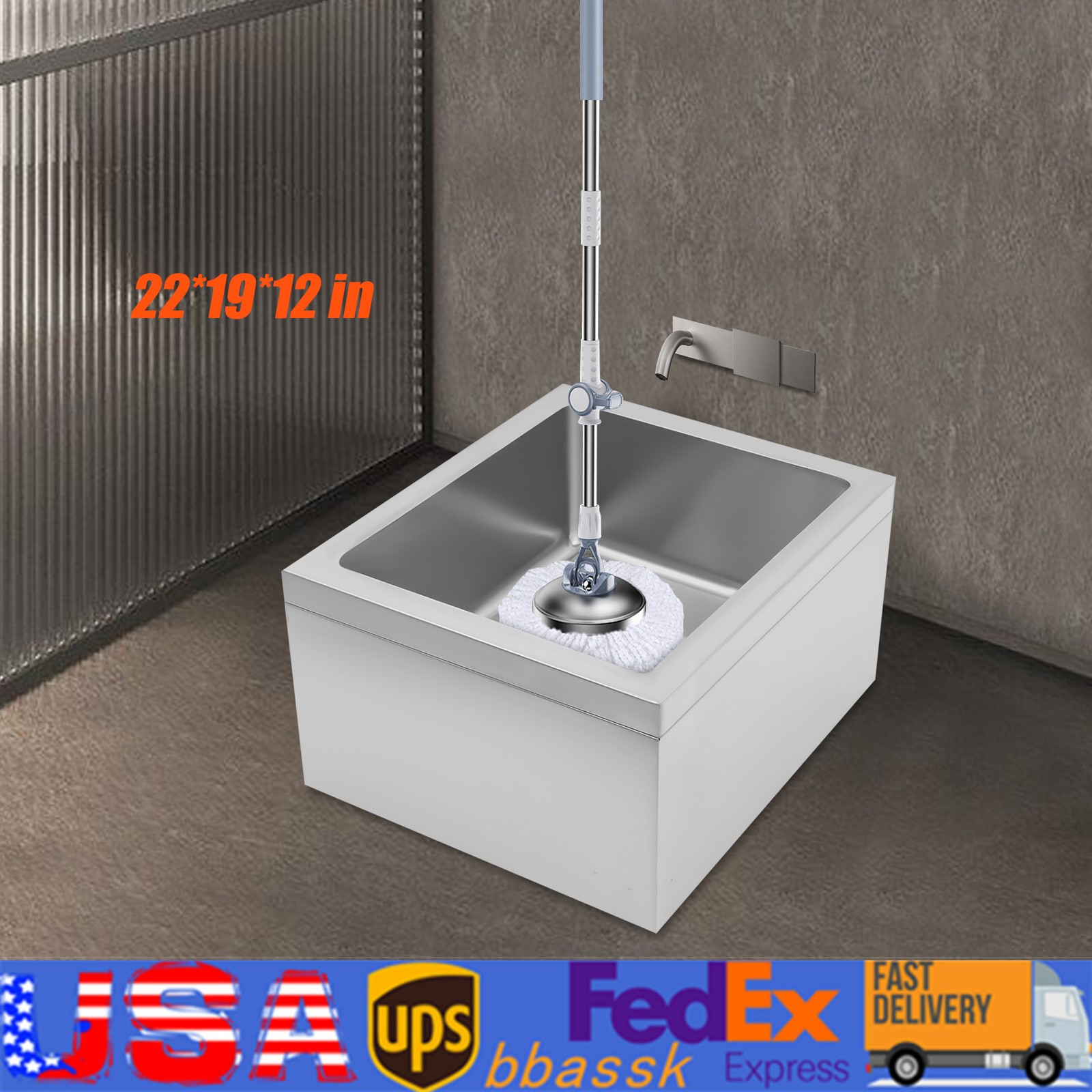18x19In 304 Stainless Steel Commercial Kitchen Sink Utility Sink Single Bowl