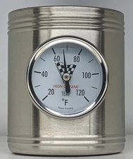 Temperature gauge Cooler cozy can with piston design.