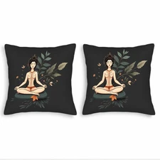 Set of 2 Throw Pillow Covers 18x18in - Serene Meditative Figure Design 