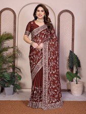 NEW SAREE BLOUSE NEW SARI INDIAN WEDDING DESIGNER BOLLYWOOD PAKISTANI PARTY WEAR