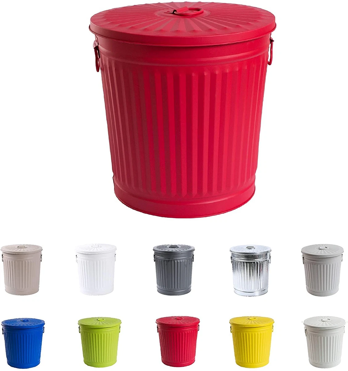 Bidone Rifiuti In Acciaio Zincato Gardenised 7 Galloni (26,5 Litri) Con Coperchio, Secchio Metallico Resistente Per Giardino, Cortile E Casa, Impermeabile, Con Maniglie