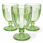 Hazel Atlas Uranium Green Pillar Optic Cordial Glasses Set of 3 Ribbed UV Glow