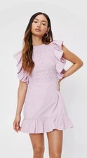 Nasty Gal Mini Dress Pink Ruffled Hem and sleeve size 8
