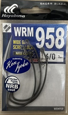 Hayabusa WRM 958 Wide Gap Screw Lock 6/0 Hook 3 Pack NRB Coat New Fishing Hook