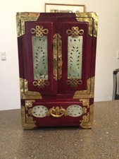 Schmuckschrank Schmuckkasten Jade Messing Holz Spieluhr 5 Schubladen 32 cm China