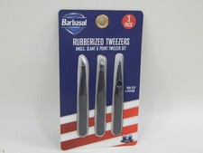 New Barbasol Rubberized Tweezers Angle Slant Point 3 Piece Pack Non Slip Black