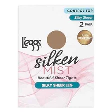 L'eggs Silken Mist Silky Sheer Leg Control Top Tights, 2 Pairs Nude Size Q