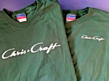 Two Dark Green Chris Craft Screen Printed Champion T-Shirts 6.1 oz. Boat w/white