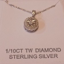 Fine Sterling Silver Necklace And 1/10 CT TW Diamond Pendant NEW 124.98