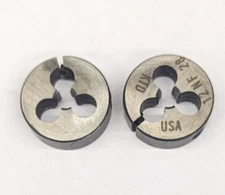 2 Kromhard 12-28 NF Round Dies 13/16" OD Screw Adjustable Die Carbon Steel USA