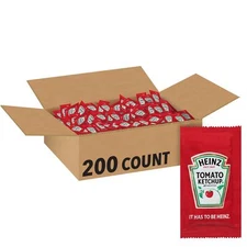 200 Pack Heinz Ketchup Single Serve Packets 0.3 Ounce Perfect for Burgers Fries