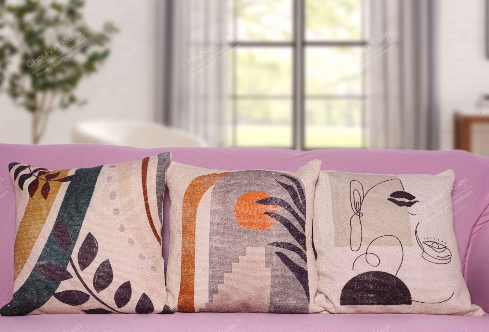 Set of 3 Handmade 45x45cm Floral Butterfly Cotton Pillowcases