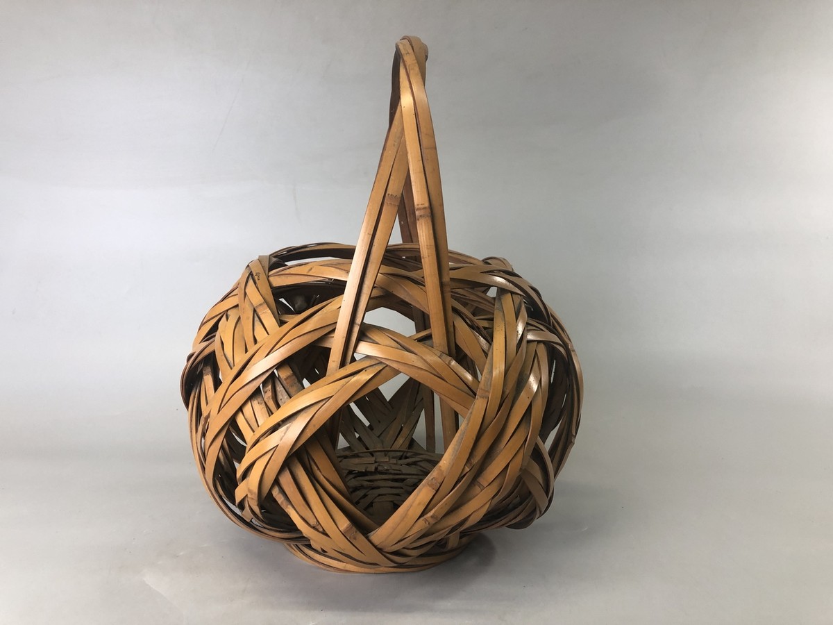 花瓶 花器 生花 IKEBANA VASE Y7424 Bamboo Woven Basket flower vase signed Japan ikebana