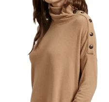 Michael Stars Lacy Sweater Button Shoulder / Neck Tan Lightweight Size Small