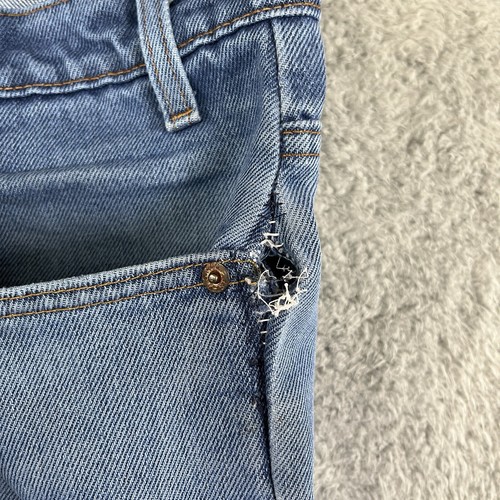 VTG 80s Levis Jeans 34x28.5 Mens Bright Blue Straight Leg Orange Tab Distressed - Picture 6 of 23